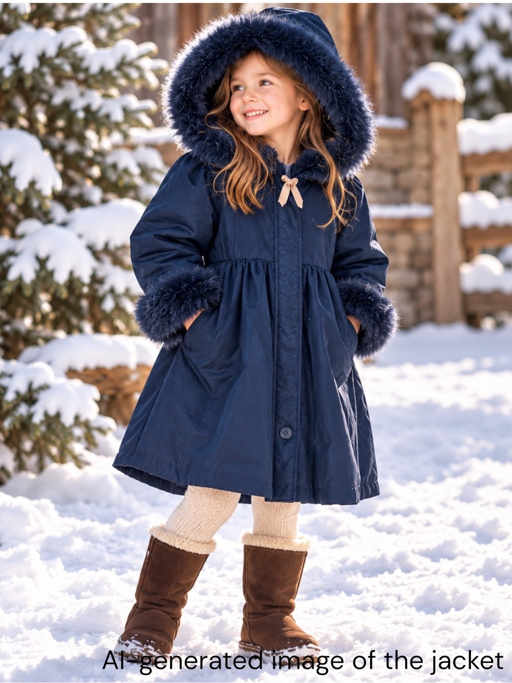 Vintage Linda Lundstrom LaParka Girls Sz 6 Wool Coat 2 Piece Polar Bear Fur Trim